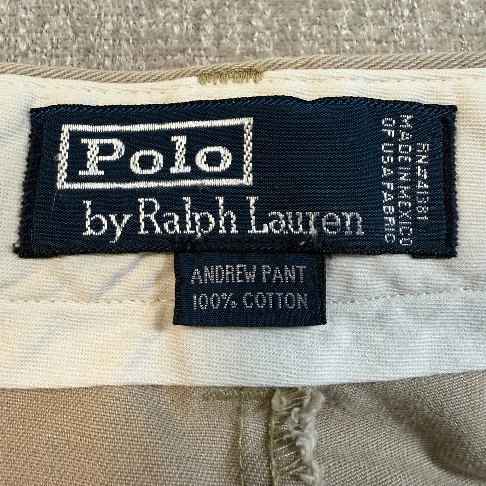 Polo Ralph Lauren Andrew Pant Mens 36x36 Tan Khaki Pleated Chino Trousers Cotton
